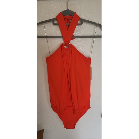 Michael Kors Women's Poppy Logo Ring Halter Blouson One Piece Swimsuit Size 6 - Picture 4 of 6